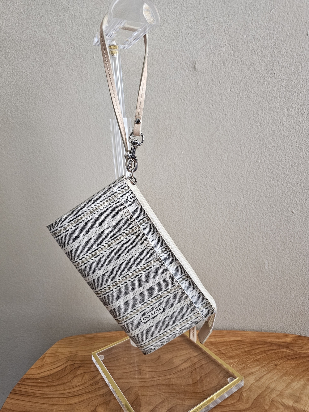COACH Striped Wristlet in Cream and Black - Picture 2 of 7